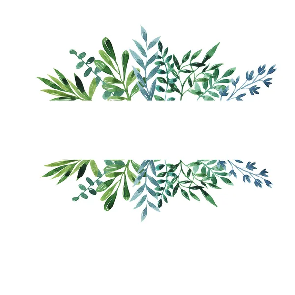 Feuilles Vertes Décoratives Bordure Des Branches Illustration Aquarelle Dessinée Main — Photo