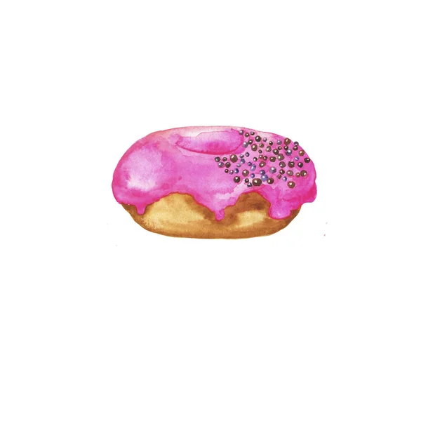 Donut Baga Rosa Bonito Com Polvilhas Chocolate Isoladas Fundo Branco — Fotografia de Stock