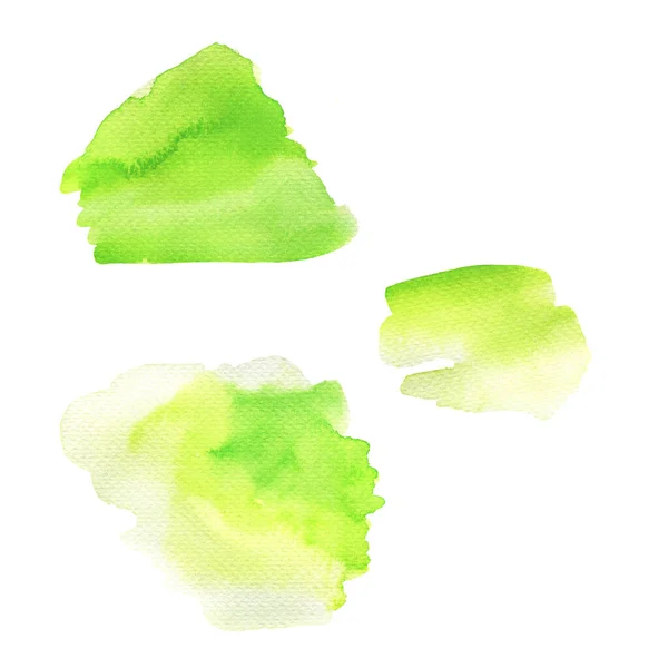 Set Abstrakter Leuchtend Grüner Farbkleckse Auf Weißem Hintergrund Handgezeichnete Aquarell — Stockfoto