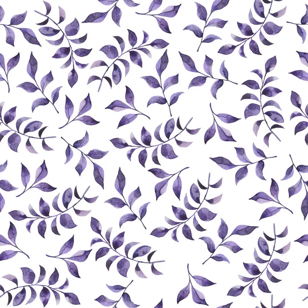 Nahtloses Muster Mit Violetten Dekorativen Zweigen Mit Blättern Auf Weißem — Stockfoto