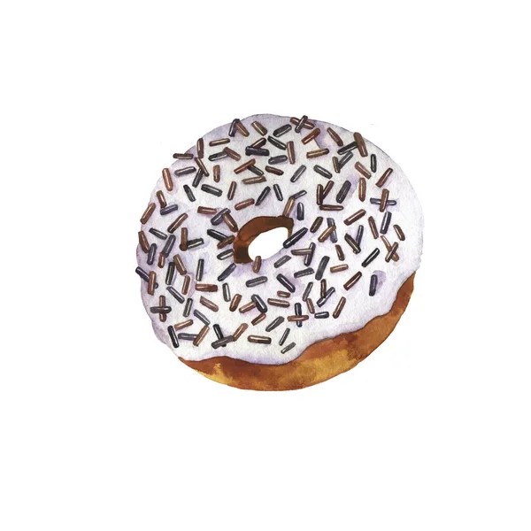 Niedliche Vanille Donut Mit Schokolade Streusel Isoliert Auf Weißem Hintergrund — Stockfoto