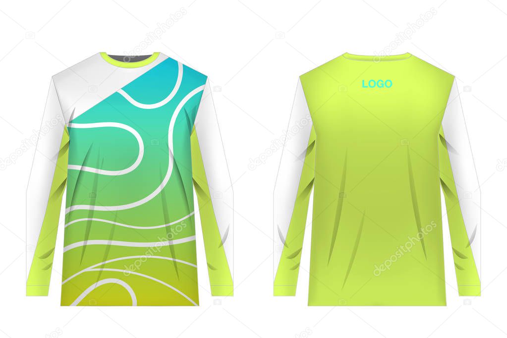 Templates jersey for mountain biking. Jersey for motocross, extreme cycling, downhill. Sublimation print. Sportswear design. Design for competition, team wearing.