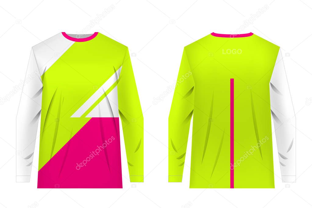 Templates of sportswear designs for sublimation printing. Uniforms for competitions, team games, corporate style, advertising campaigns. Jersey for motocross, mountain biking.