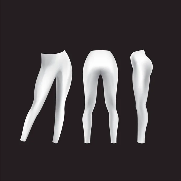 Kadın tozluk mockup ön, arka ve boyutu görüntüleyin. Vektör izole görüntü üzerinde siyah bir arka plan. Gerçekçi spor şablon. Beyaz fitness tozluk.