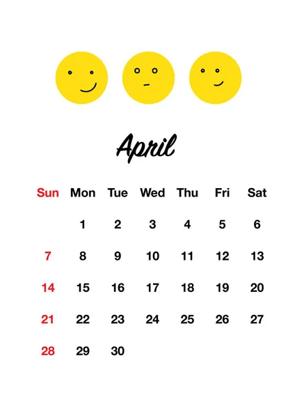 Cute 2019 Kalendarza Ustawiony Uśmiechem Doodle Stylu Pozytywne Śmieszne Uśmiecha — Wektor stockowy