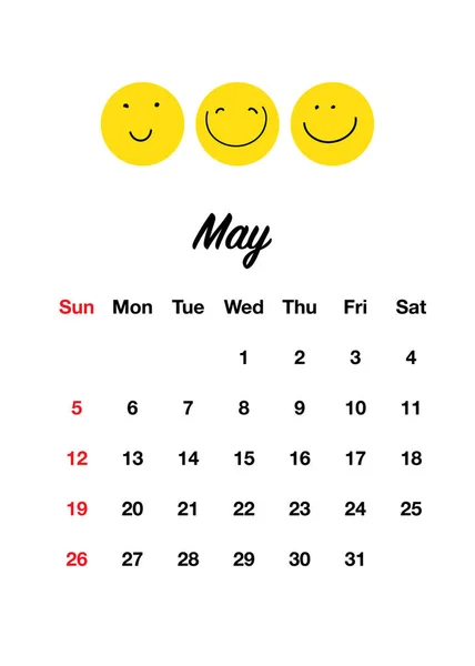 Calendário Bonito 2019 Definido Com Sorrisos Estilo Doodle Sorrisos Engraçados — Vetor de Stock