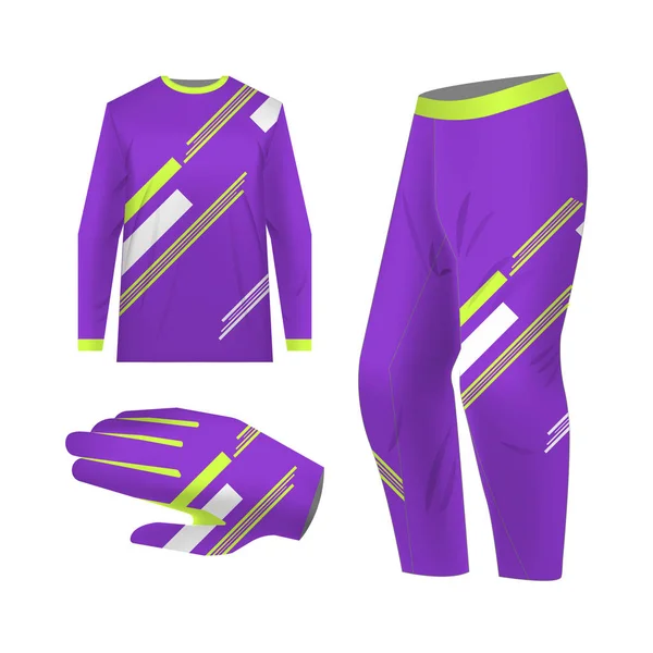 Boş motokros kiti alay. Yalıtılmış tasarım şablonları. Uzun kollu mayo, pantolon ve eldiven. Toplam görünüm üniforma tasarımı. Kendi takım giyen için düzen.