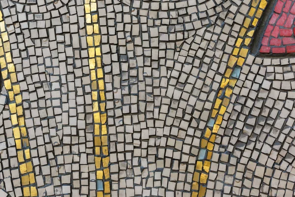 Zabytkowa Geometryczna Mozaika Powierzchni Żółtymi Szarymi Czerwonymi Kolorami Fragment Mozaiki — Zdjęcie stockowe