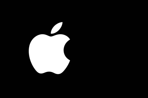 White Apple Logo Isolated Black Background — 스톡 사진