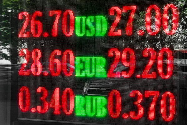 Currency Exchange Scoreboard Usd Eur Rub Currency Exchange Rates Led — Stock Photo, Image