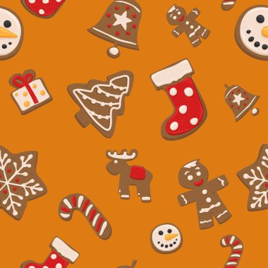 Vektör Noel çerezleri Seamless modeli (turuncu arka plan)