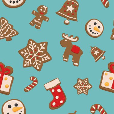 Vektör Noel çerezleri Seamless modeli (gökyüzü mavi arka plan)