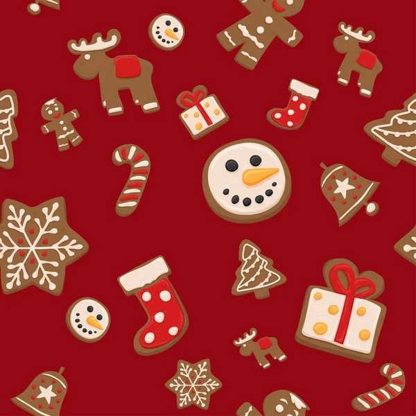 Vektör Noel çerezleri Seamless modeli (kırmızı arka plan)