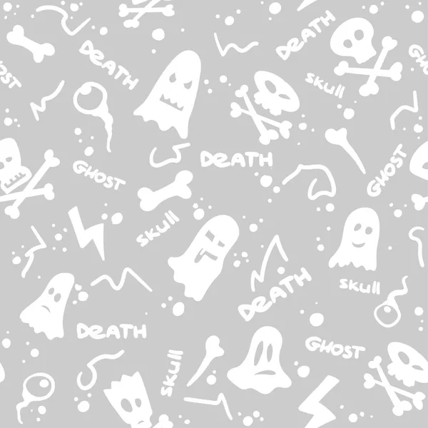 Grappige Halloween Naadloze Patroon Vector Grijze Achtergrond — Stockvector