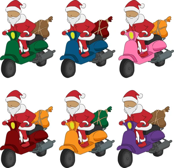 Bir Scooter üzerinde vektör Noel Baba (6 renk ayarla)