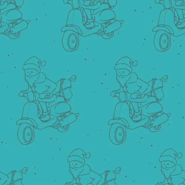 Noel Baba bir Scooter basit vektör Seamless modeli (Camgöbeği tek renkli tatil arka plan)