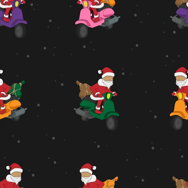 Noel Baba bir Scooter vektör Seamless modeli (siyah tatil arka plan)