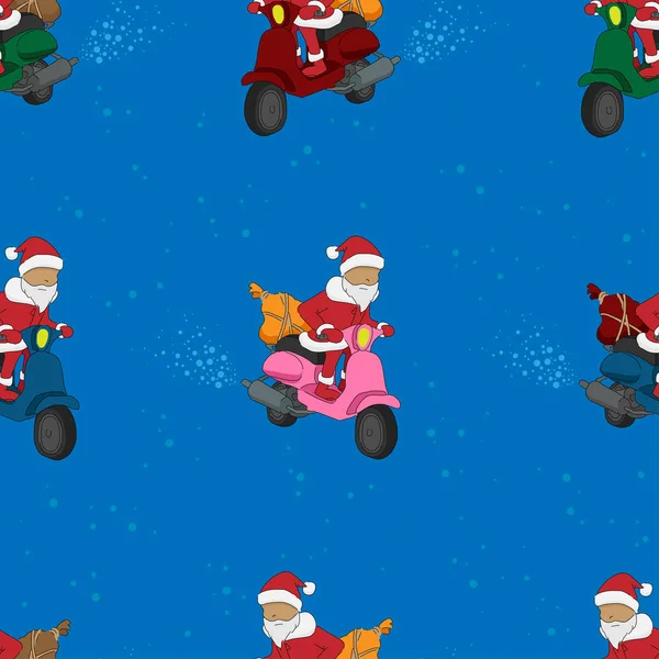Noel Baba bir Scooter vektör Seamless modeli (mavi tatil arka plan)