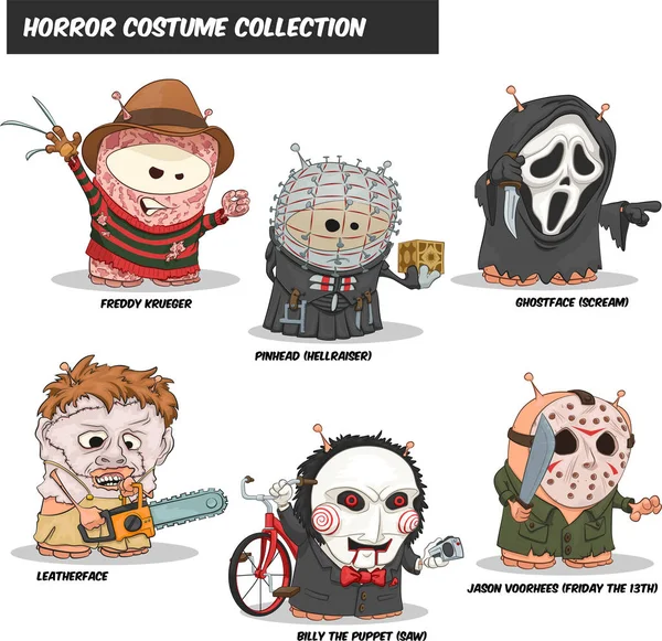 Conjunto Disfraces Horror Hank Personajes Dibujos Animados Vectoriales — Vector de stock