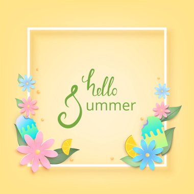 Yaz afiş Merhaba. Vektör çizim.