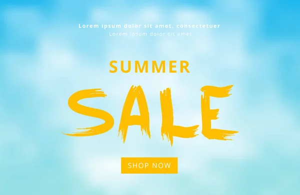 Summer Sale Card Template Cloudy Background Creative Sliced Lettering Vector — Stock Vector