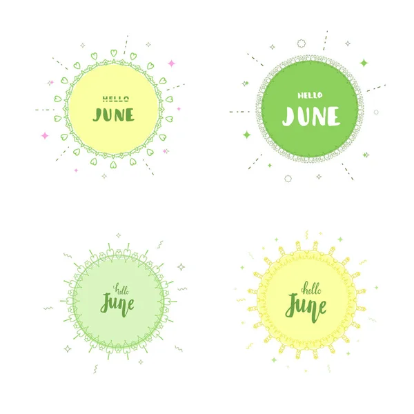 Conjunto Banners Hello June Elemento Para Design Gráfico Verão Ilustração — Vetor de Stock