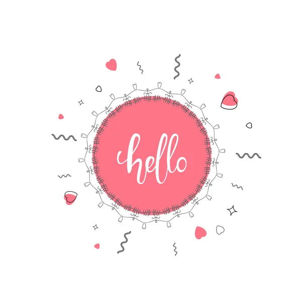 Hello Banner Handwritten Lettering Frame Decoration Vector Illustration — Stock Vector