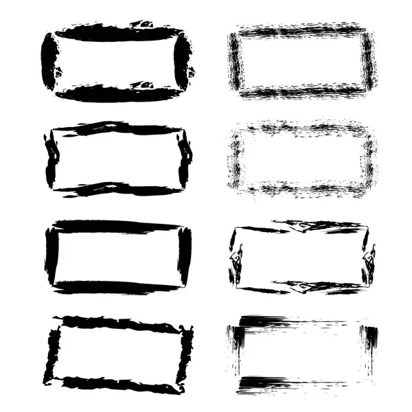 Ensemble Cadres Linéaires Grunge Coups Pinceau Bordures Illustration Vectorielle — Image vectorielle