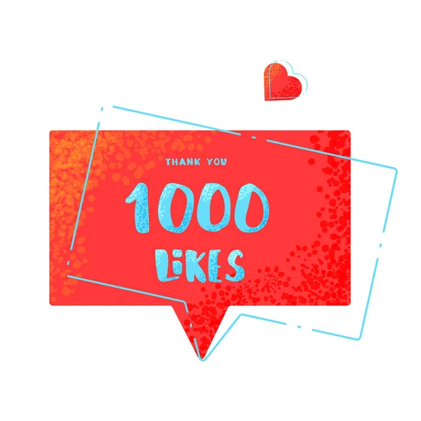 1000 Rád Děkuji Post Blahopřání Červenou Bublinu Pro Sociální Sítě — Stockový vektor