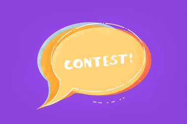 Konuşma balonu ile yazı Yarışması. Yatay banner. Vektör çizim.