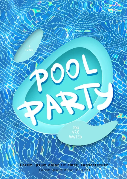 Zwembad Partij Verticale Flyer Met Papercut Vormen Water Achtergrond Sjabloon — Stockvector