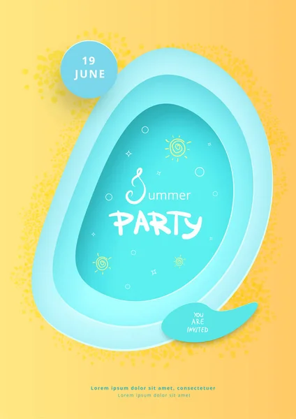 Summer Party Flyer Paper Cut Effect Vertical Template Social Media — Stock Vector