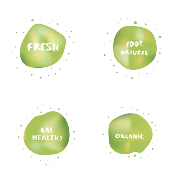 有機のバナー テキストのセットです 新鮮な 100 健康な食べる有機レタリングは 白い背景の上の分離します ベクトル図 — ストックベクタ