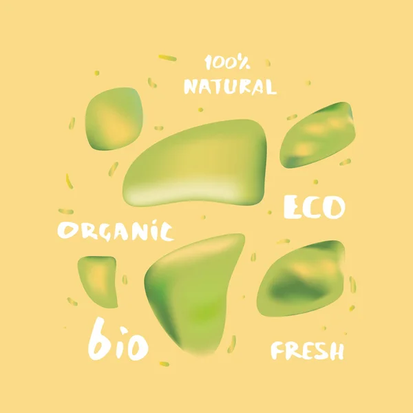 Sada Organických Tvarů Textem Rukou Nápisem 100 Přírodní Eco Bio — Stockový vektor