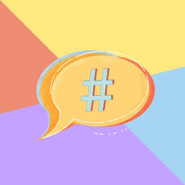 Hashtag Teken Met Bubble Spraak Kleurrijke Achtergrond Element Voor Grafisch — Stockvector