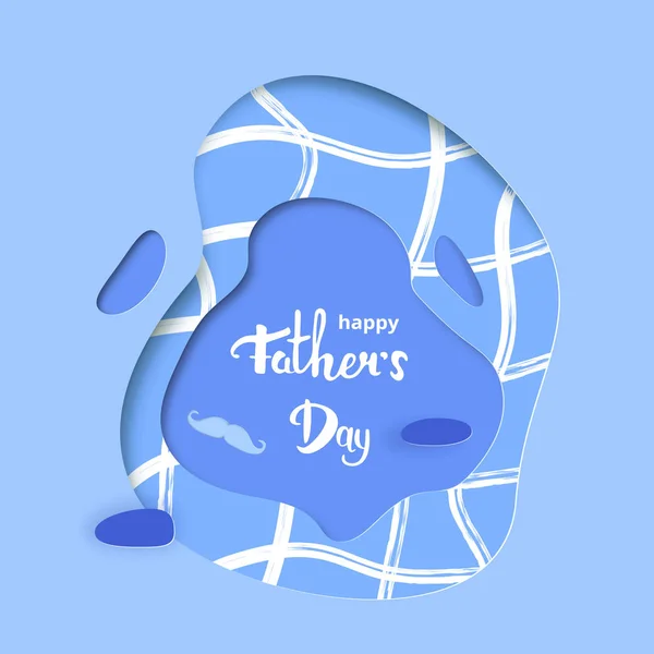 Happy Father Day Card Papercut Shapes Handwritten Lettering Blue Paper — Stock Vector