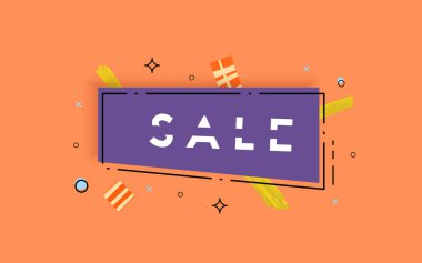 Geometrik soyut kompozisyon ile satış banner. Promosyon dilimlenmiş trendy metin yatay kartıyla. Dekorasyon için reklam tasarım şablonu. Vektör çizim.