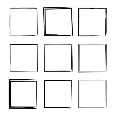 Siyah dikdörtgen grunge çerçeve kümesi. Kare sınırları. Vektör çizim. 