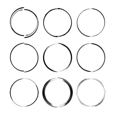 Siyah yuvarlak grunge çerçeve kümesi. Oval boş sınırları. Vektör çizim. 