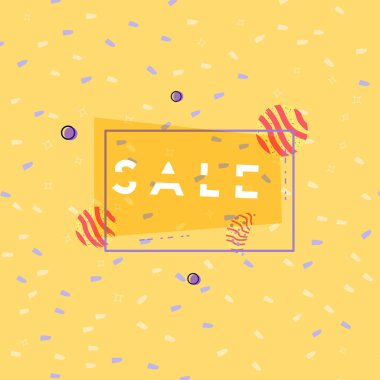 Satılık sarı kare afiş geometrik soyut kompozisyon ile. Dilimlenmiş trendy metin ile promosyon satış özel offercard. Dekorasyon için reklam tasarım şablonu. Vektör çizim.