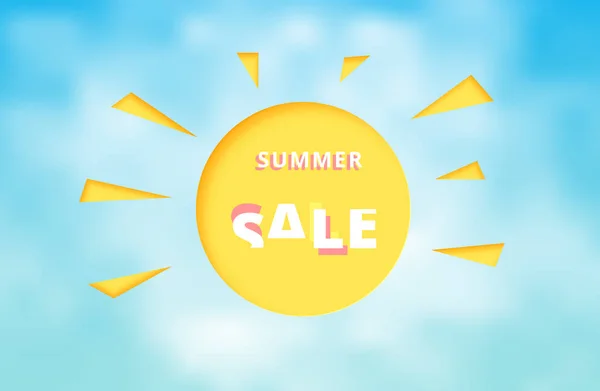 夏のセールは太陽の形をしたカードとスライスしたレタリングします 明るい装飾と広告のテンプレートです ベクトル図 — ストックベクタ