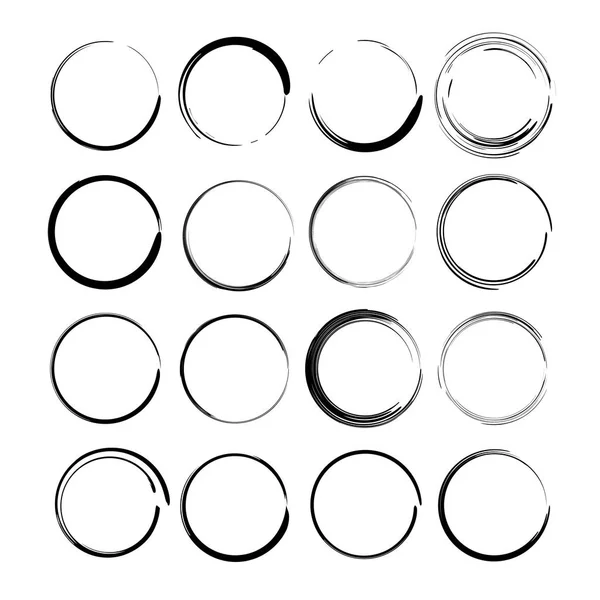 Набір Чорний Гранж Круглі Кадрів Овальний Порожній Кордонів Векторні Ілюстрації — стоковий вектор