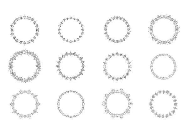 Набор Черных Круглых Декоративных Рам Винтажные Круговые Границы Изолированы Белом — стоковый вектор