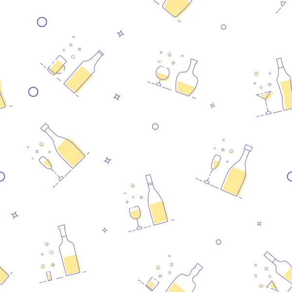 Seamless pattern with cocktails. White background with  drinks icons.   Template for holiday design, party event, package. Vector illustration.