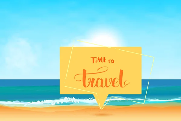 Time Travel Banner Sunny Beach Decoration Speech Bubble Handwritten Lettering — Stock Vector