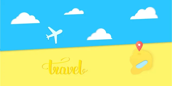 Reizen Banner Decoratie Van Het Zonnige Strand Met Kaart Aanwijzer — Stockvector