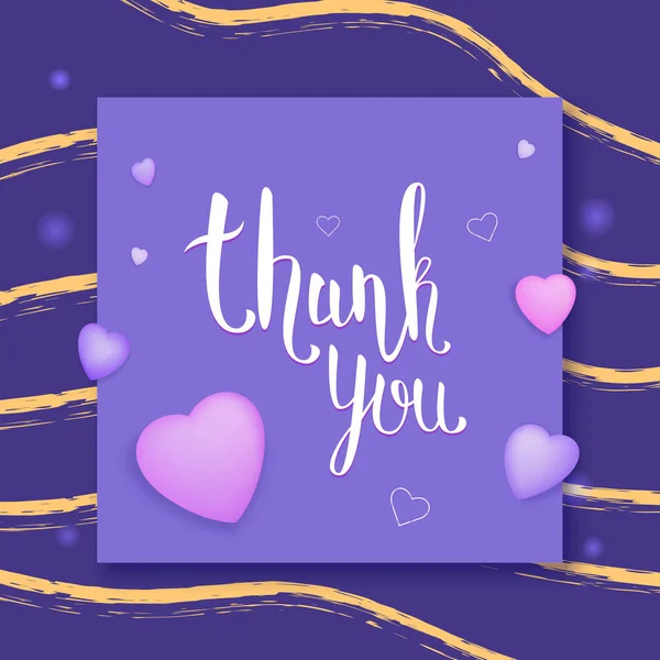 Thank you card.  Square banner with handwritten lettering and decoration elements. Vector illustration.