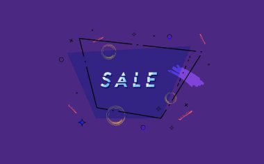 Geometrik soyut kompozisyon ile satış banner. metin ile yatay koyu mor tanıtım kartı. Afiş reklam tasarımı için. Vektör çizim.