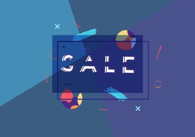 Geometrik soyut kompozisyon ile satış banner. Terfi kartı dilimlenmiş trendy textand renkli koyu arka plan ile. Dekorasyon için reklam tasarım şablonu. Vektör çizim.