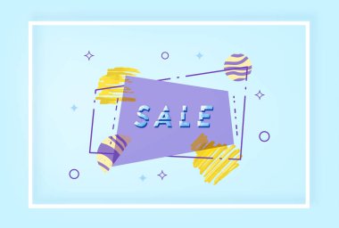 Geometrik soyut kompozisyon ile satış banner. Dilimlenmiş trendy metin ile promosyon kartı. Çerçeve ve dekorasyon için reklam tasarım şablonu. Vektör çizim.